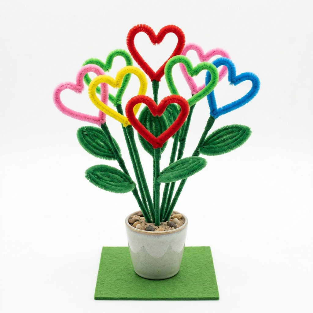 Herz-Blumenstrauß aus Pfeifenreinigern: farbenfrohe Deko, die niemals verwelkt