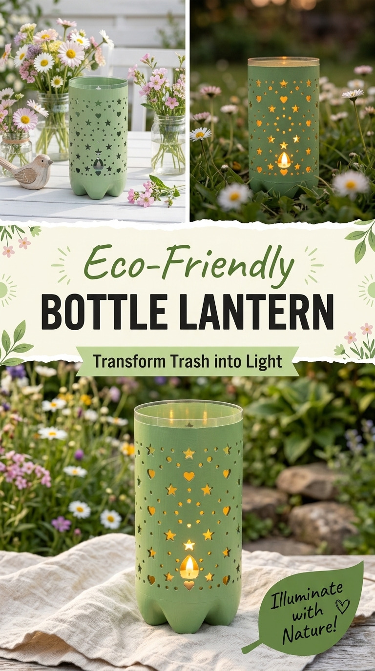 Laterne aus Plastikflasche mit Lochmuster: verwandle Müll in ein leuchtendes Windlicht