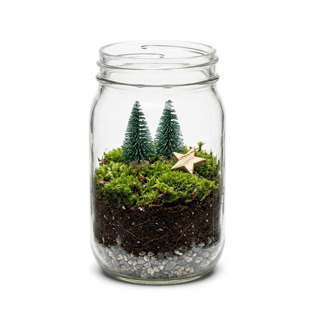 Mini-Terrarium im Einmachglas mit Moos: grüne Winterdeko für Fensterbank und Regal