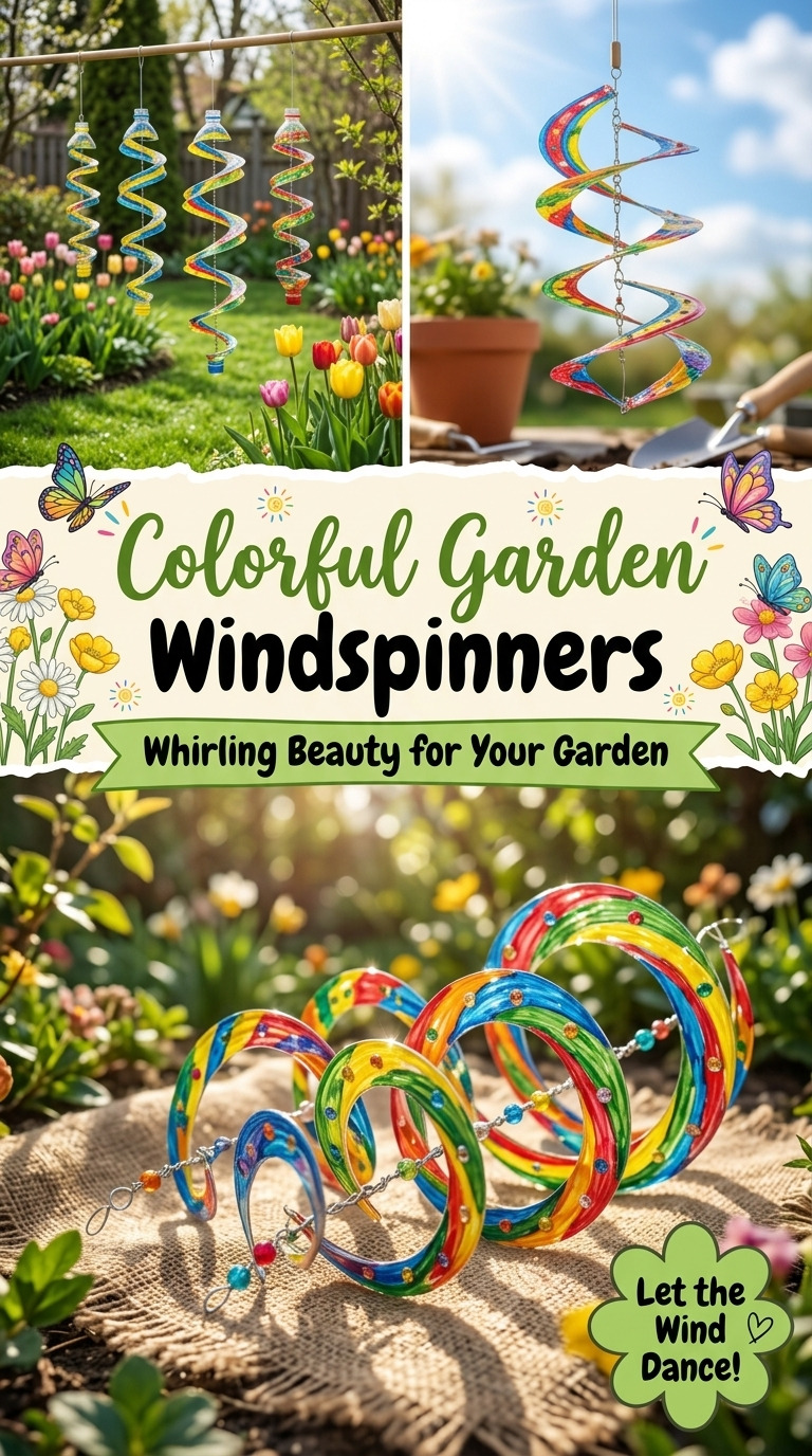 Windspinner aus Plastikflaschen: bunte Spiralen, die sich im Garten im Wind drehen